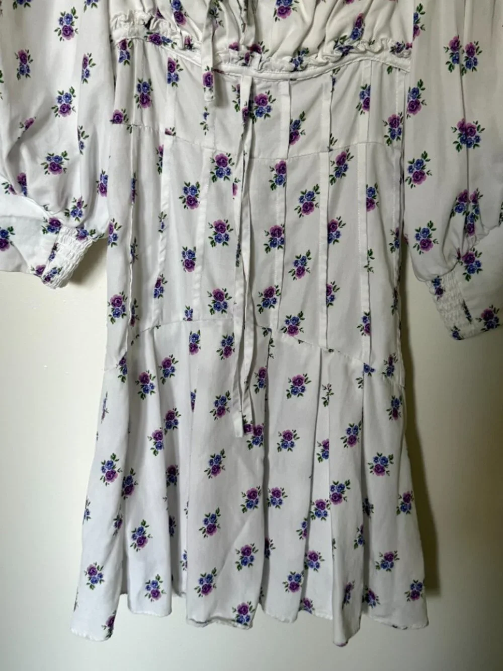 For Love & Lemons Viola White Floral Puff Sleeve Mini Dress XS